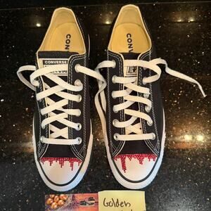 New In Box Converse Sz W 9 M 7 Swarovski Dripping Blood Crystal Black Low Tops